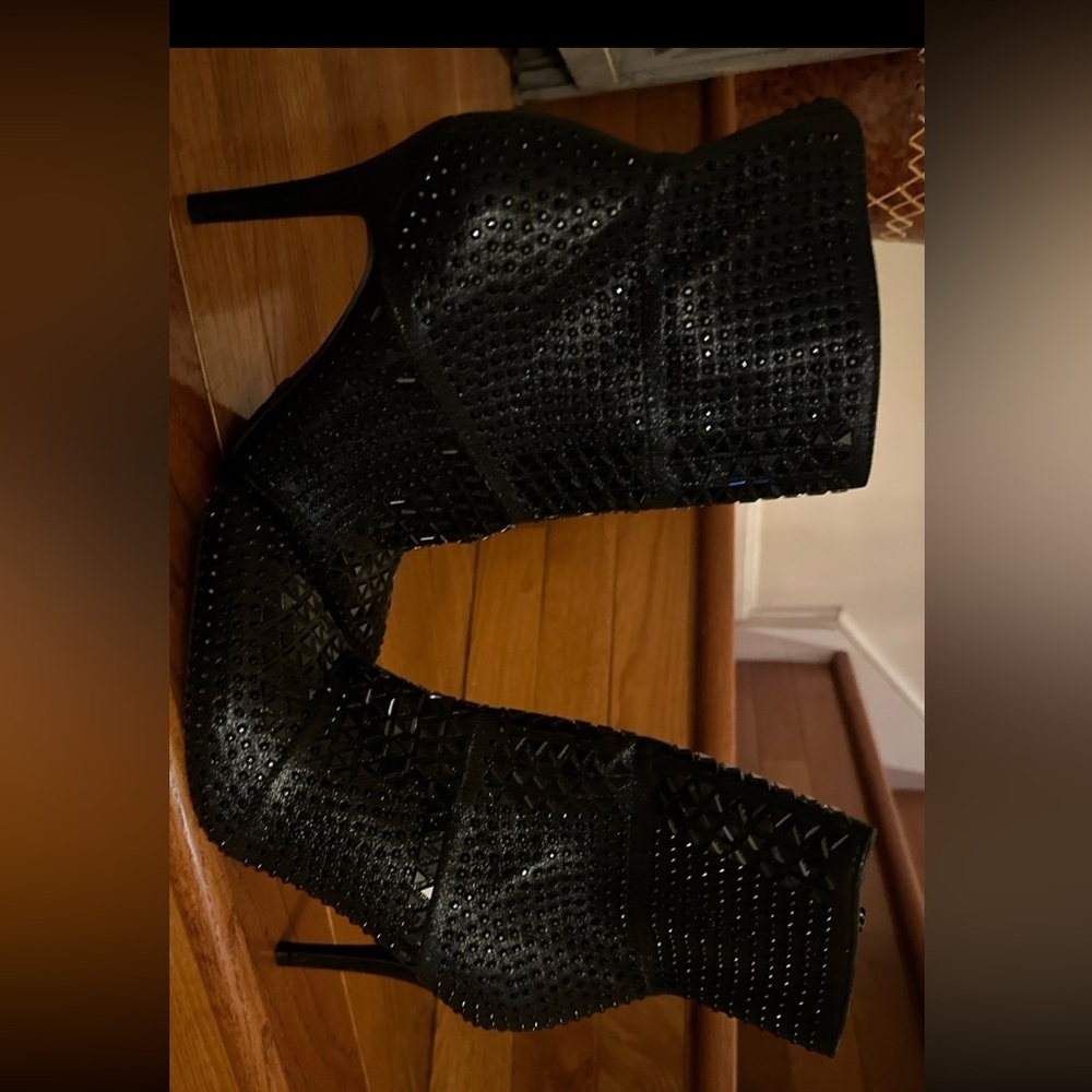 Black Embellished High Heel Boots